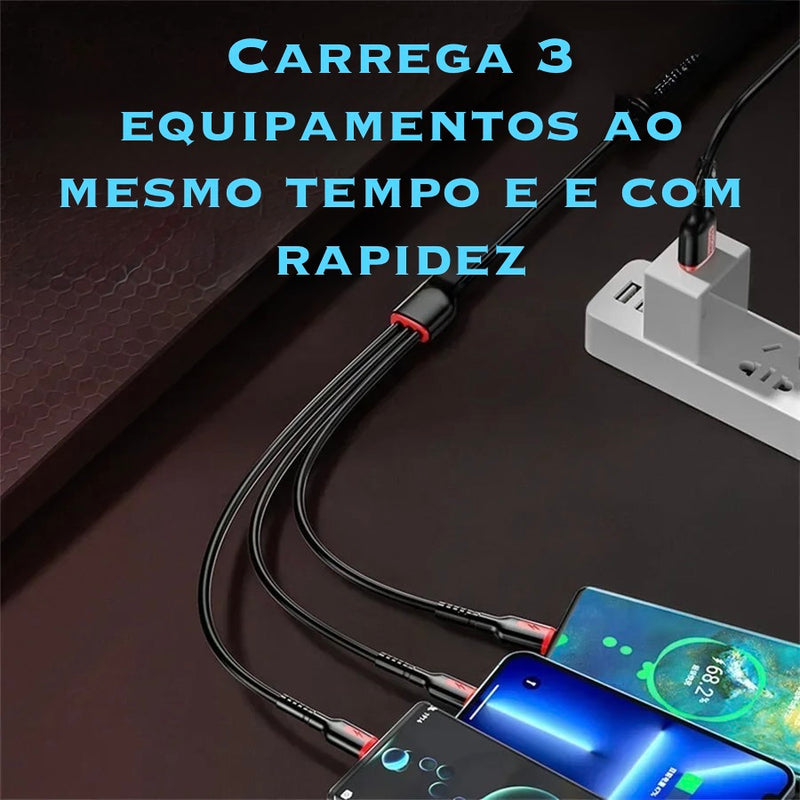 Cabo 3x1 de Alta Potencia 2 USB-C 1-USB Iphone Sanssung