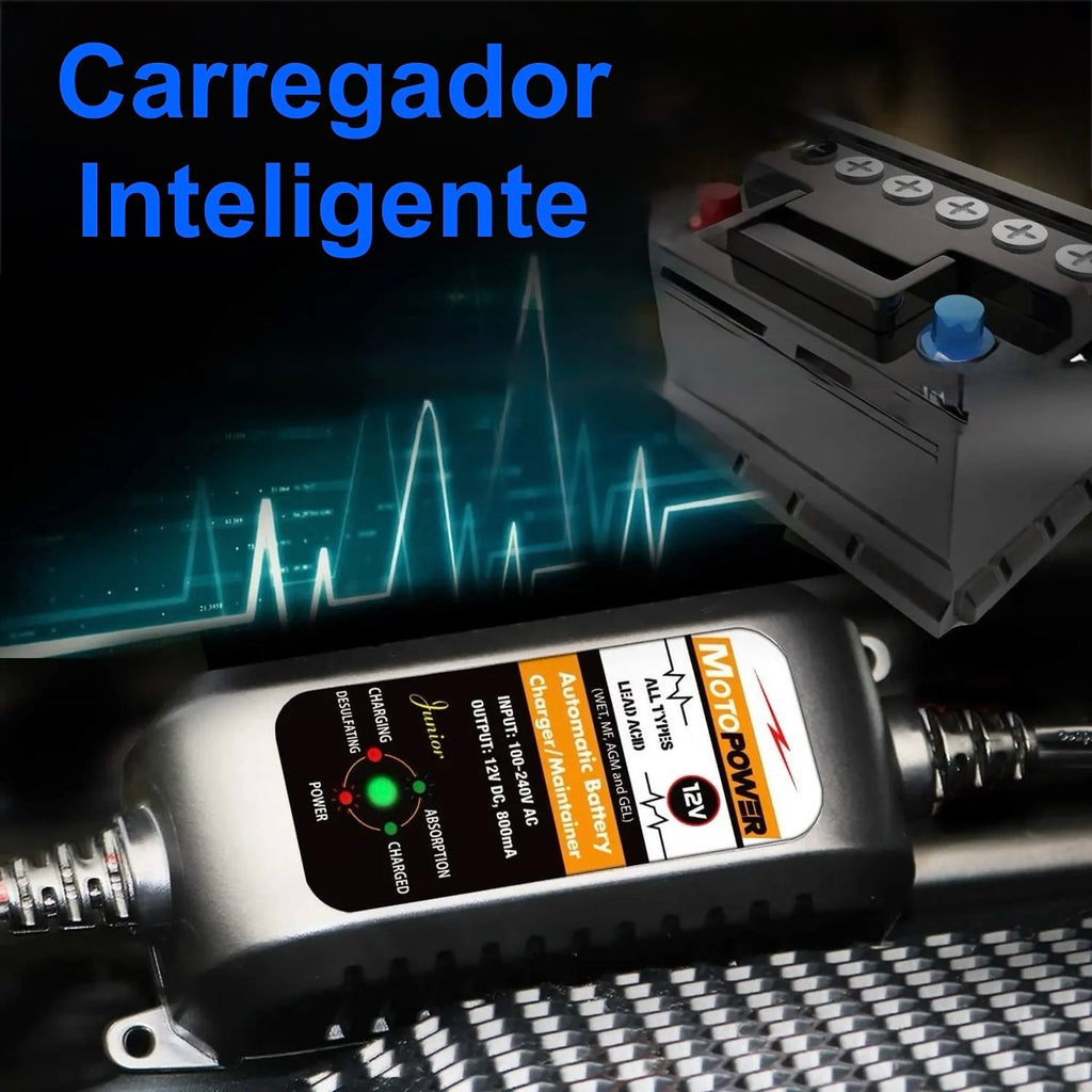 Carregador de Bateria12V 800mA Automático e Inteligente