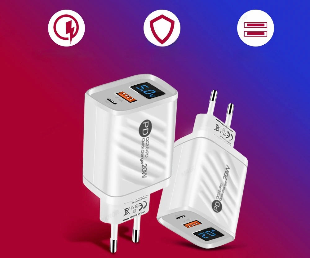 USB Tipo C 20W Carregador Rápido