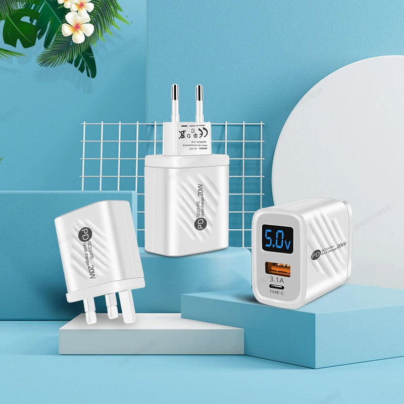 USB Tipo C 20W Carregador Rápido