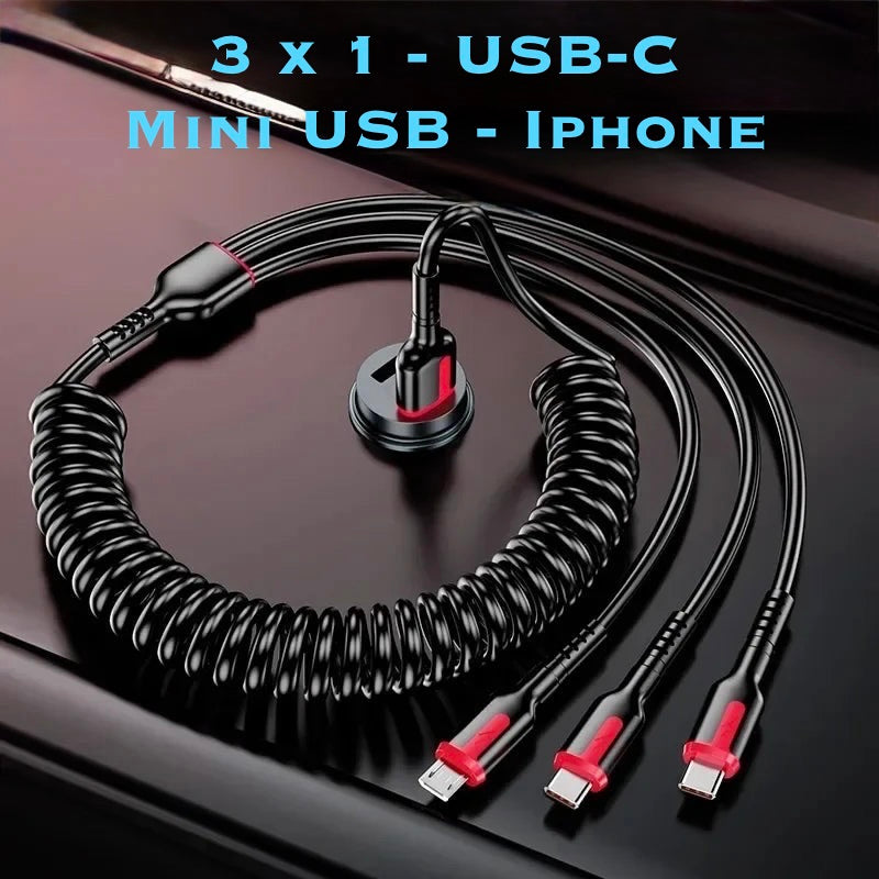 Cabo 3x1 de Alta Potencia 2 USB-C 1-USB Iphone Sanssung