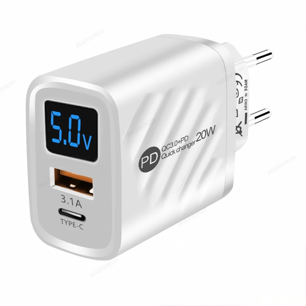 USB Tipo C 20W Carregador Rápido