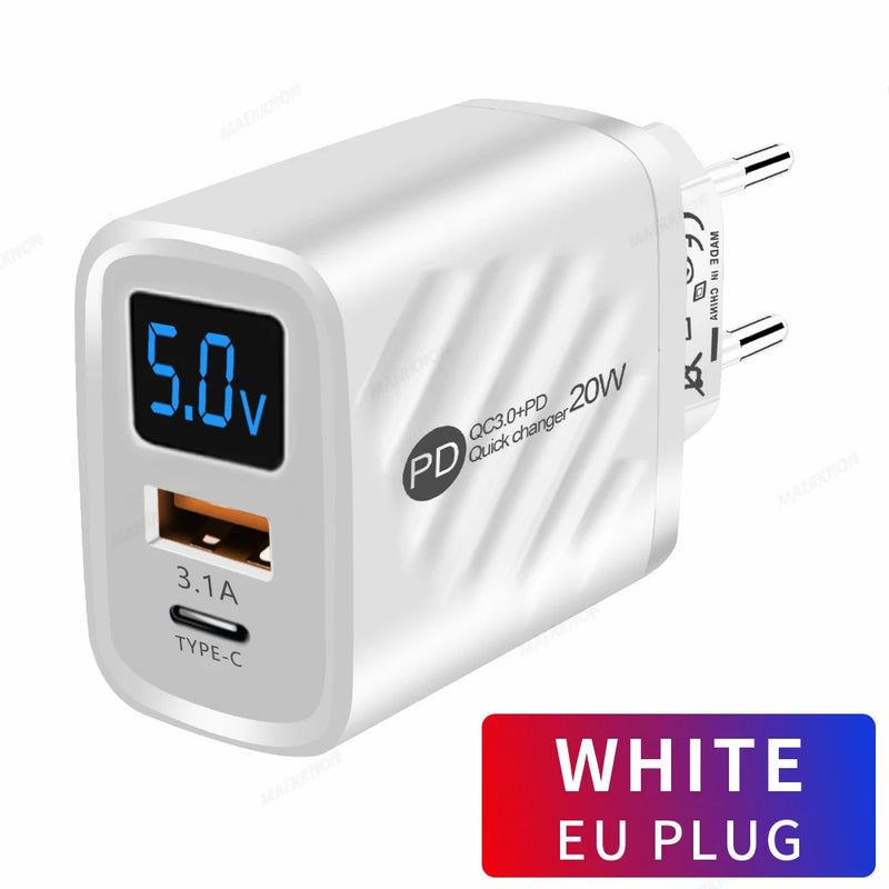 USB Tipo C 20W Carregador Rápido