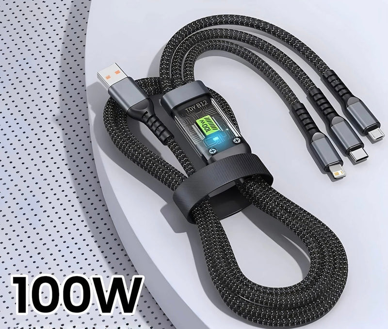 Super Cabo Carregamento Rápido 100w 3x1 USB