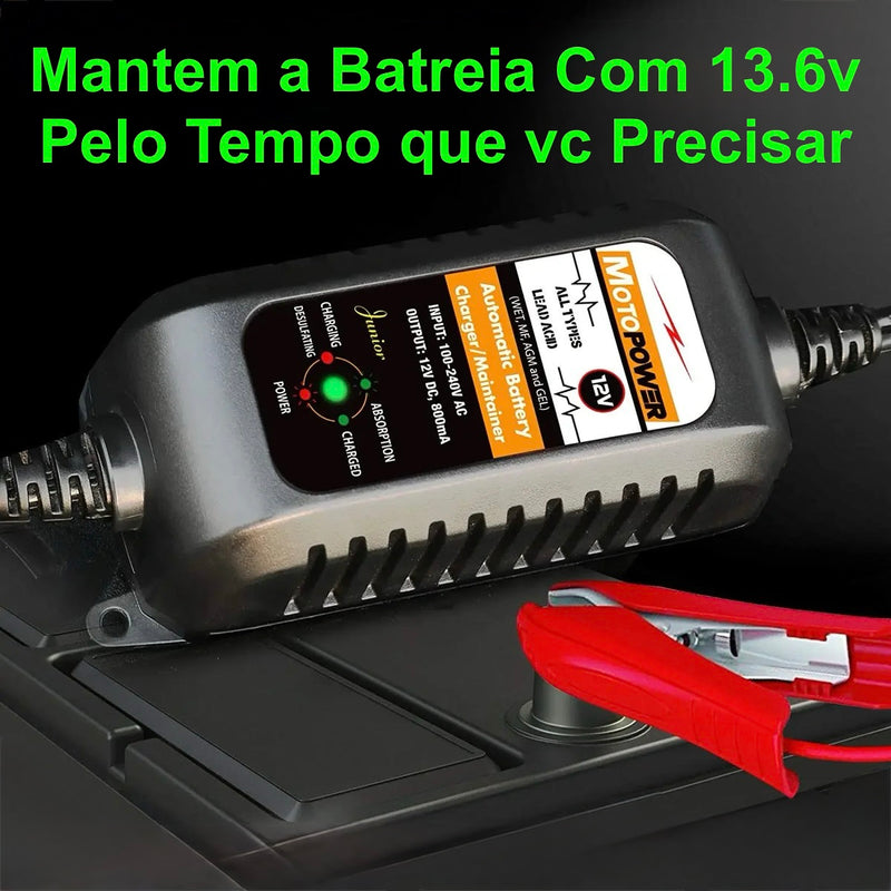 Carregador de Bateria12V 800mA Automático e Inteligente